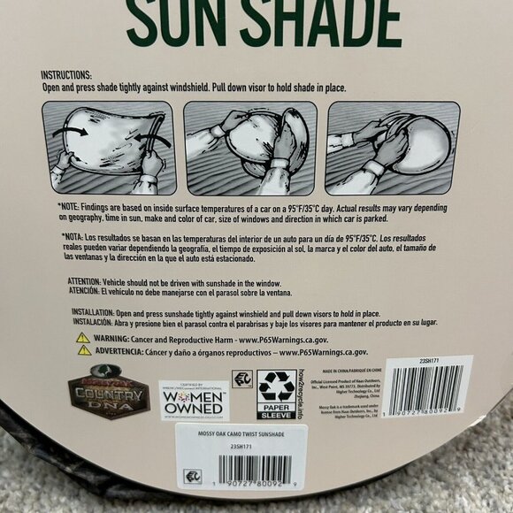 Mossy Oak Twist Camo Sun Shade 31.5" In X 28.5" New Front Window Car Protection - Picture 7 of 7